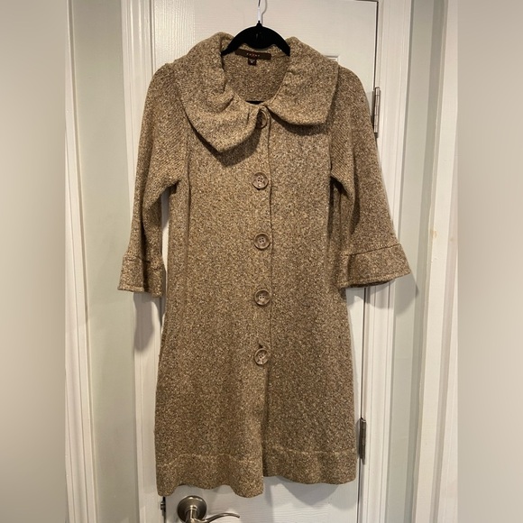 Fever Size M Brown Cardigan Sweater Coat Jacket Peter Pan Collar Big Buttons - Picture 1 of 12